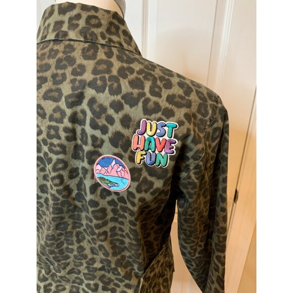 Good American Gray & Brown Animal Print Snap Button-Up Jacket W/ Patches Size XS - Picture 7 of 8
